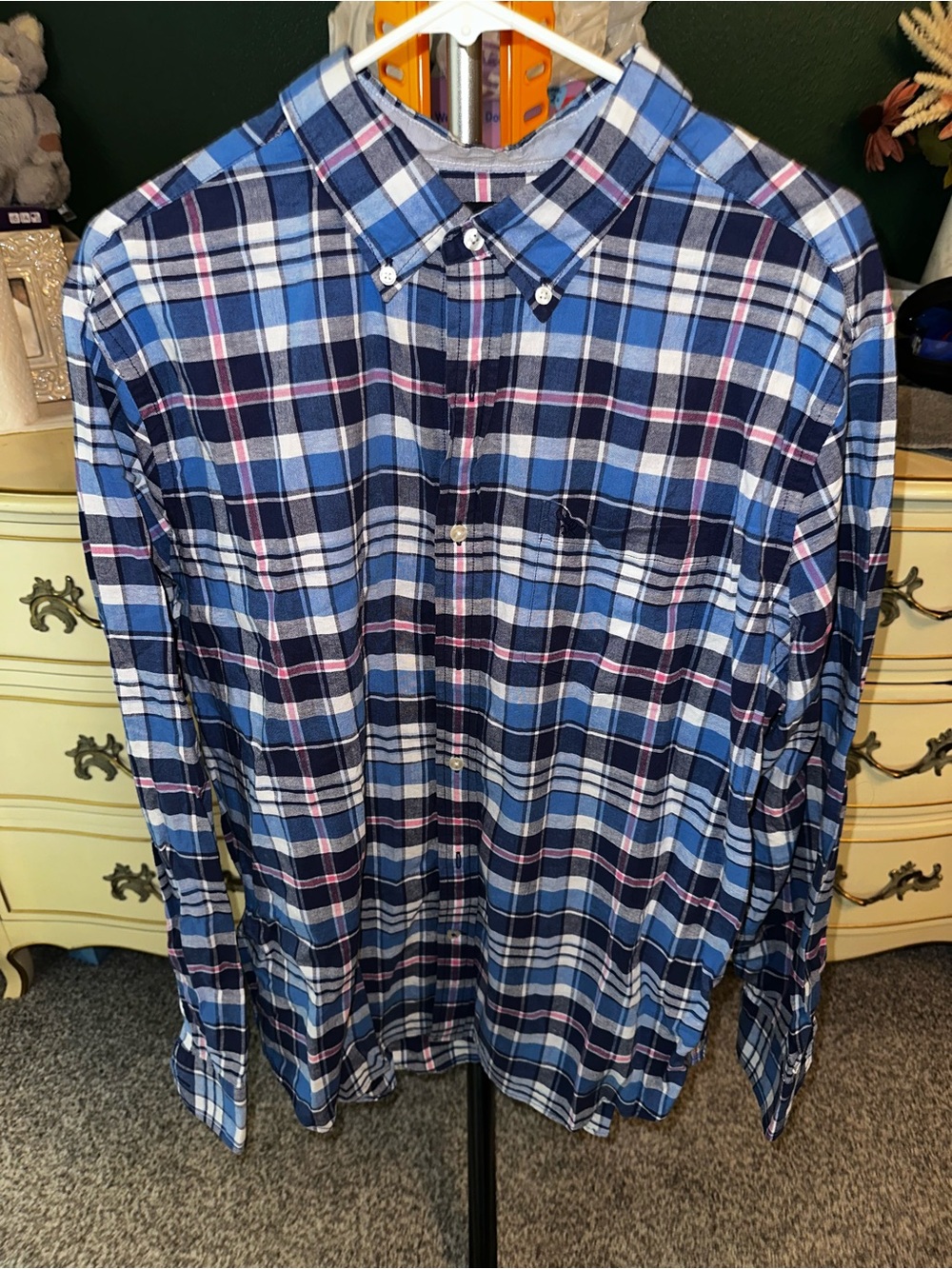 American Eagle Outfitters Blue Plaid Button-Down Shirt